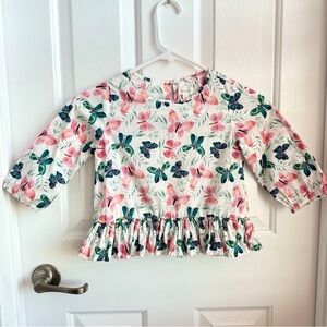 EUC - Gymboree - Girls Butterfly Cotton Peplum Blouse - S(5/6)